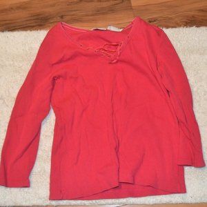 Covington stretch Pink 3/4 length sleeve, lace up shirt
